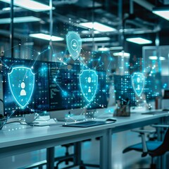 Data digital security concept in office interior
