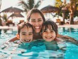 © Mutimul - A woman and two children are smiling and posing in a pool, generative ai