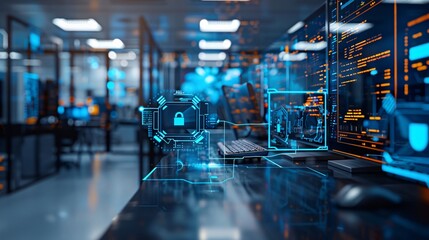 Data digital security concept in office interior