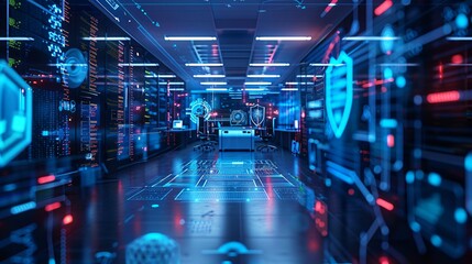 Data digital security concept in office interior