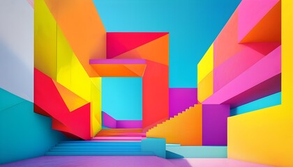 Wall Mural - Vibrant Modern Geometric Abstraction Featuring Multi-Colored Facets