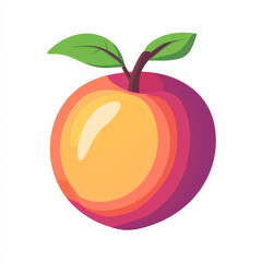 Flat design of a juicy nectarine with a visible pit, featuring clean lines and bold, bright colors, isolated on a white background.