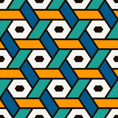 Wall Mural - Hexagonal seamless pattern. Mosaic tiles. Geometrical wallpaper. Honeycomb print. Ethnic ornament illustration. Wicker background. Flooring image. Geometric backdrop. Vector work.