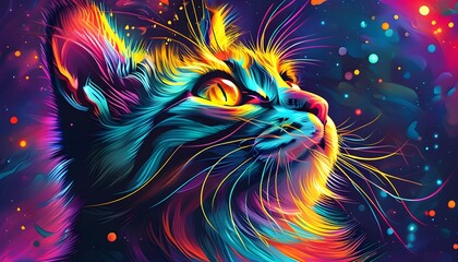 Wall Mural - Vibrant Fantasy Cat Universe with Stunning Lines and Dreamlike Poster Aesthetic