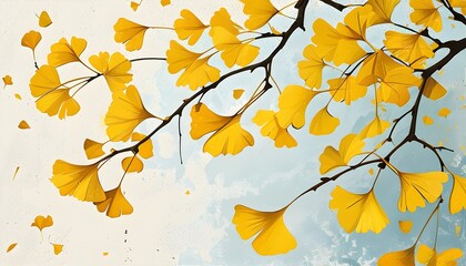 Wall Mural - Elegant texture of yellow and white ginkgo leaves creating a harmonious poster background design