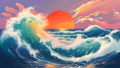 Poster - Vibrant Digital Illustration of Ocean Waves for Poster Background