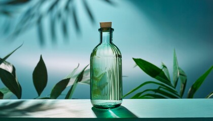 Wall Mural - A glass bottle against a minimalist background, with a focus on the bottle's shape and mater 