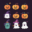 © AI_images_for_people - Flat Halloween characters collection featuring colorful pumpkins, spooky ghosts, and cheerful witches, designed in a clean and simple style.