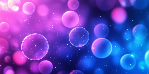 Wall Mural - colorful bubbles in shades of neon pink, purple, and blue floating on a dark background, perfect for