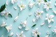 © AI_images_for_people - A soft-focus floral background of white lilies scattered across a pastel blue background, evoking purity and tranquility.
