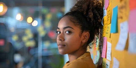 Portrait of a young businesswoman in a creative workspace, Focused young woman at work in office environment

