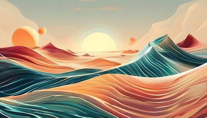 Wall Mural - Abstract digital wave patterns in a desert landscape for modern poster and presentation backgrounds