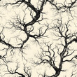 © AI_images_for_people - Hand-drawn pattern of spooky tree branches and twisted vines, rendered in soft black and gray tones, scattered across a light beige background.