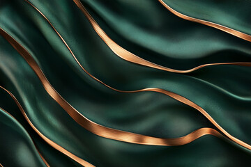 A luxury abstract background with radiant copper lines flowing gently across a rich, deep green surface, giving a warm and sophisticated appeal.