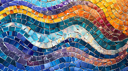 Colorful mosaic tile background with wavy pattern.