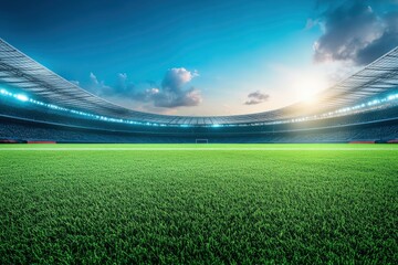 Wall Mural - Soccer stadium field, soccer background, ai