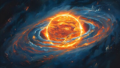 Wall Mural - Cosmic dance of super suns entwined in gravity, illuminating the vast universe with brilliant energy.