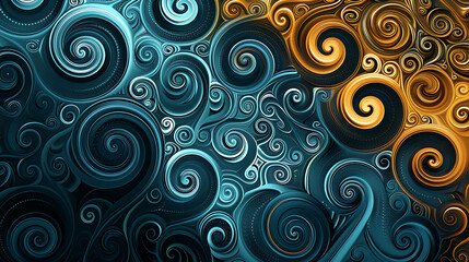 Abstract swirling pattern in teal and gold.