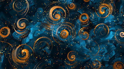 Abstract swirl pattern in gold and blue.