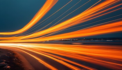 Wall Mural - Dynamic orange light streaks on a pristine white backdrop create a sense of energy and movement in an abstract composition.