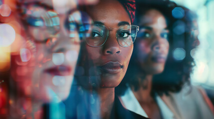 Wall Mural - Women's Day. Labor Day. Interracial group of powerful independent executive women in the office