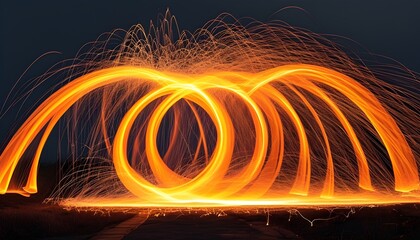 Wall Mural - Mesmerizing orange light swirl creates a dynamic energy display against a pristine white background in long exposure light painting artistry