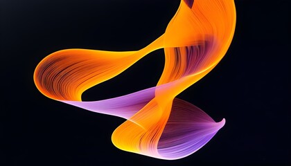 Wall Mural - Minimalist dance of delicate orange and purple gradient lines on a deep black backdrop