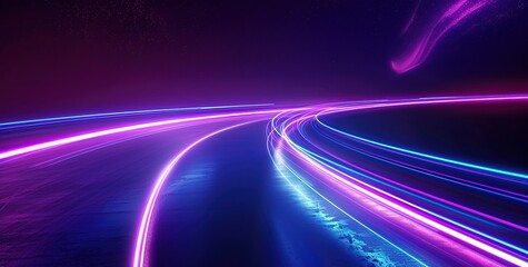 Wall Mural - Abstract Neon Lights Trails on Road