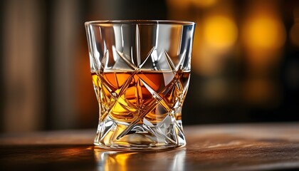 Wall Mural - Elegant close-up of a meticulously crafted whiskey glass showcasing intricate cuts and superior craftsmanship