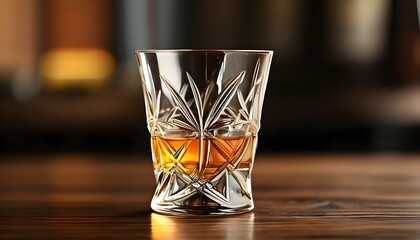 Wall Mural - Elegant close-up of a meticulously crafted whiskey glass showcasing intricate cuts and superior craftsmanship