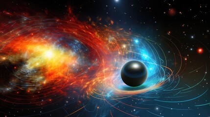 Wall Mural - a mesmerizing cosmic scene with a black hole in the center, surrounded by swirling galaxies and star