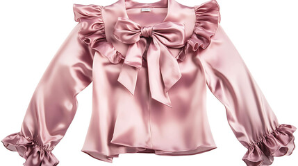 Wall Mural - A beautiful pink silk blouse with a large bow and ruffle details.