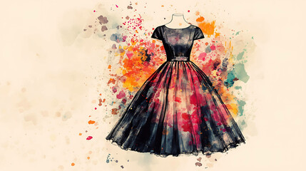 Sticker - Watercolor illustration of a vintage dress.