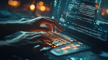 Programmer typing code on a laptop computer.