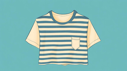 Sticker - A simple illustrated design of a blue and white striped t-shirt with a pocket.