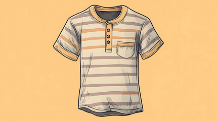 Wall Mural - A hand-drawn illustration of a striped t-shirt with a pocket.