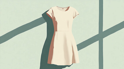 Wall Mural - Simple white dress hanging on a wall with shadow.