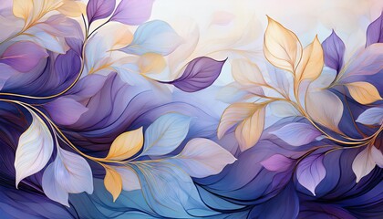 Canvas Print - Abstract floral art in blue, purple, and gold.