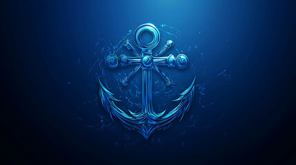 Wall Mural - a stylized blue anchor on a dark blue background.