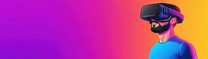 Development of virtual reality games flat design, side view, gaming theme, animation, vivid color scheme