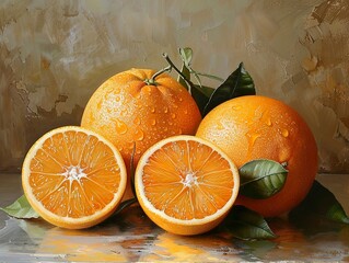 Wall Mural - Juicy Oranges Still Life Photography - Fresh Citrus Fruit