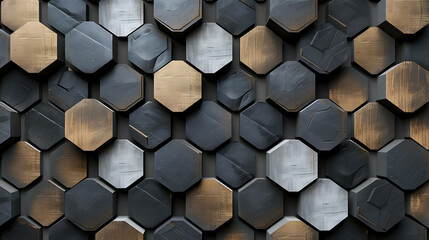 Sticker - Abstract geometric pattern of octagons in gold, black and white.