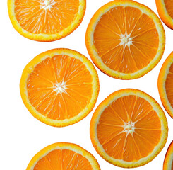 Freshly sliced oranges arranged in a fun pattern isolated on transparent background