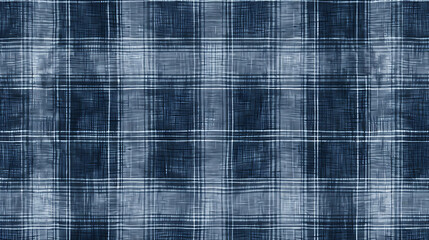 Sticker - Blue and white plaid fabric texture background.