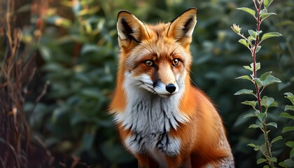 Wall Mural - Charming red fox gracefully posing in a serene back garden setting