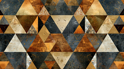 Wall Mural - Abstract pattern of textured triangles in gold, brown, and gray.