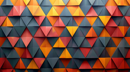 Wall Mural - Colorful 3D geometric pattern with red, orange, and blue triangles.