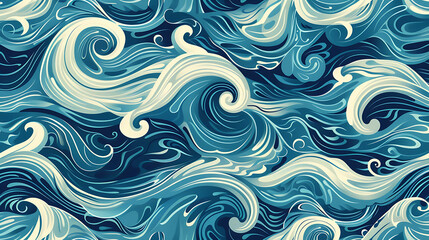 Sticker - Abstract ocean wave pattern in blue and white.