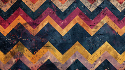 Wall Mural - Abstract chevron pattern in shades of yellow, orange, red and blue.