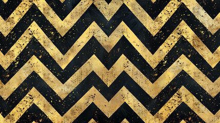 Sticker - Abstract chevron pattern in black and gold with a grunge texture.